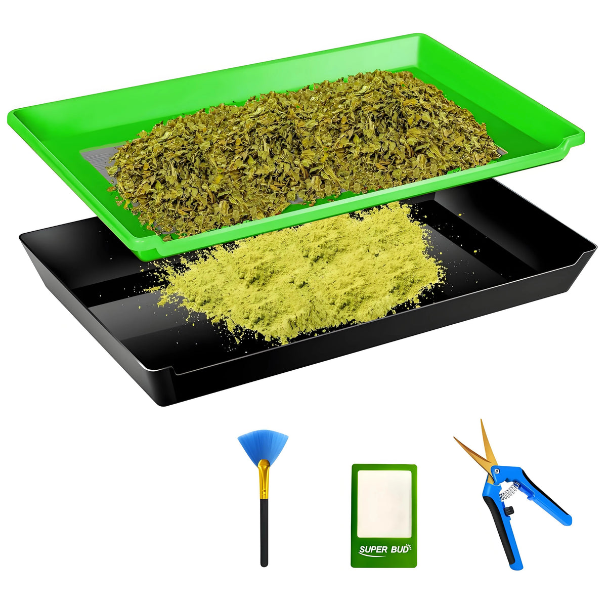 Trim Tray Kit with Trimming Tray 12" x 20", 150 Micron Pollen Screen, Bottom Harvest Bin, Scissors, Herb Plant Flower Dry Sifter