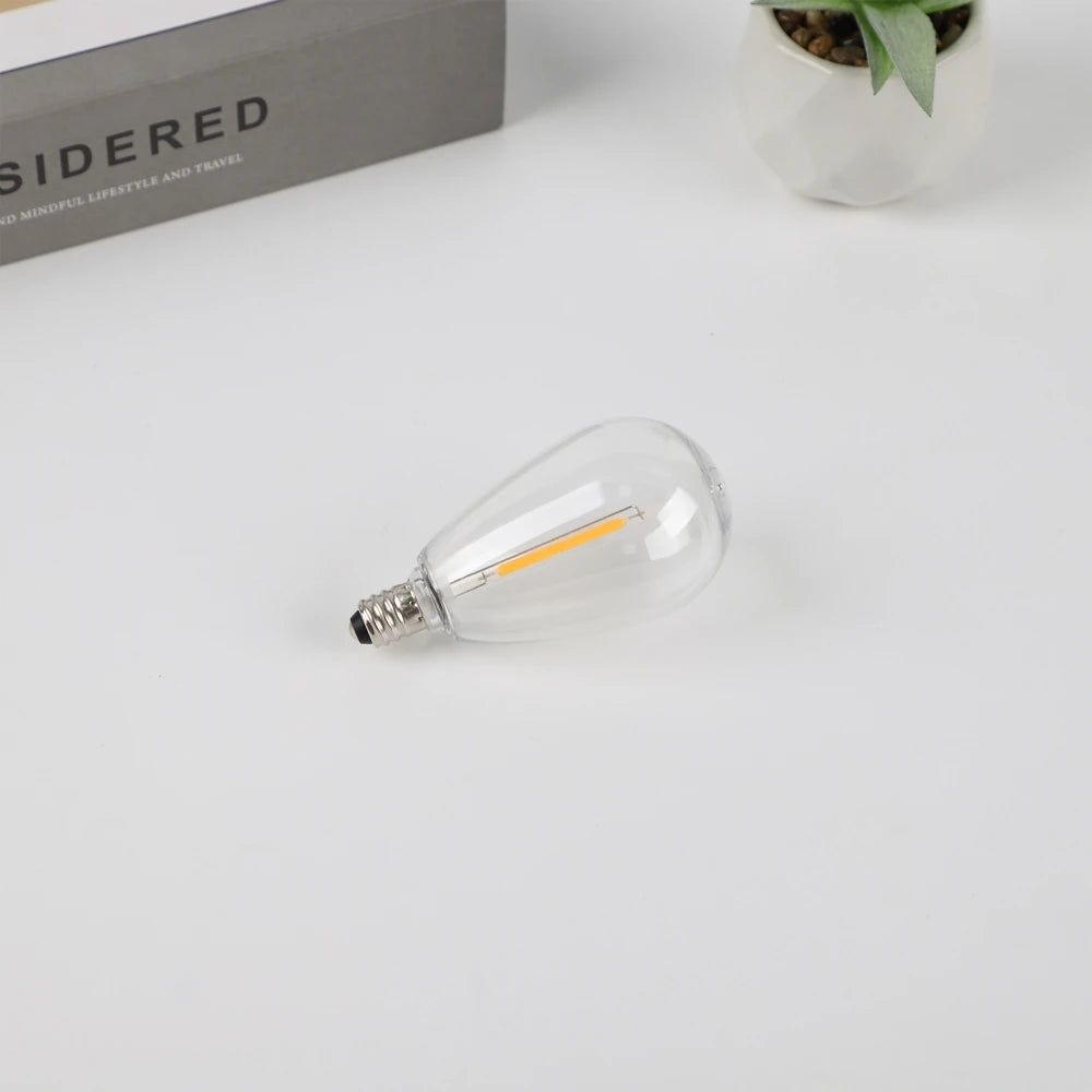 PET S14 LED String Light Bulbs E12 Base Shatterproof Plastic Bulbs 220V EU Plug Outdoor Patio Garden Lights Warm White 2700K