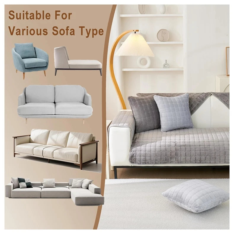 Soft Flannel Sofa Cover Non-Slip Quilted Furniture Protector Cushion for Living Room Couch Cover Warm Sofa Towel 1 Seat Pad
