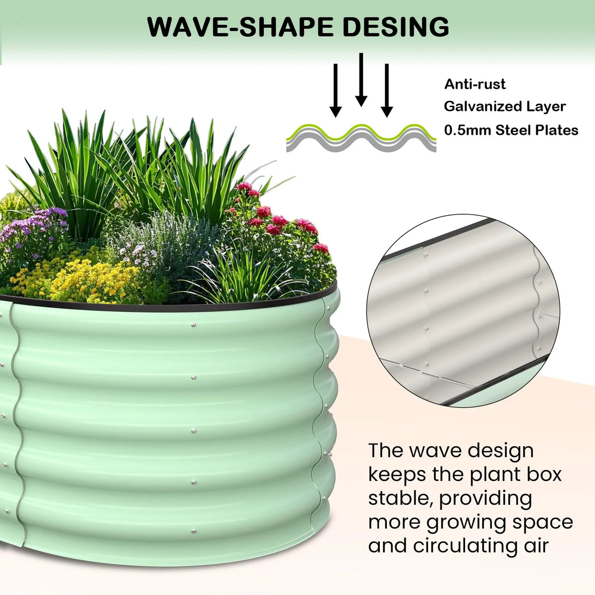 2-Pack Oval Galvanized Steel Raised Garden Bed Open Base Safety Edge Metal Planter Box Raised Beds for Vegetables Flowers Herbs