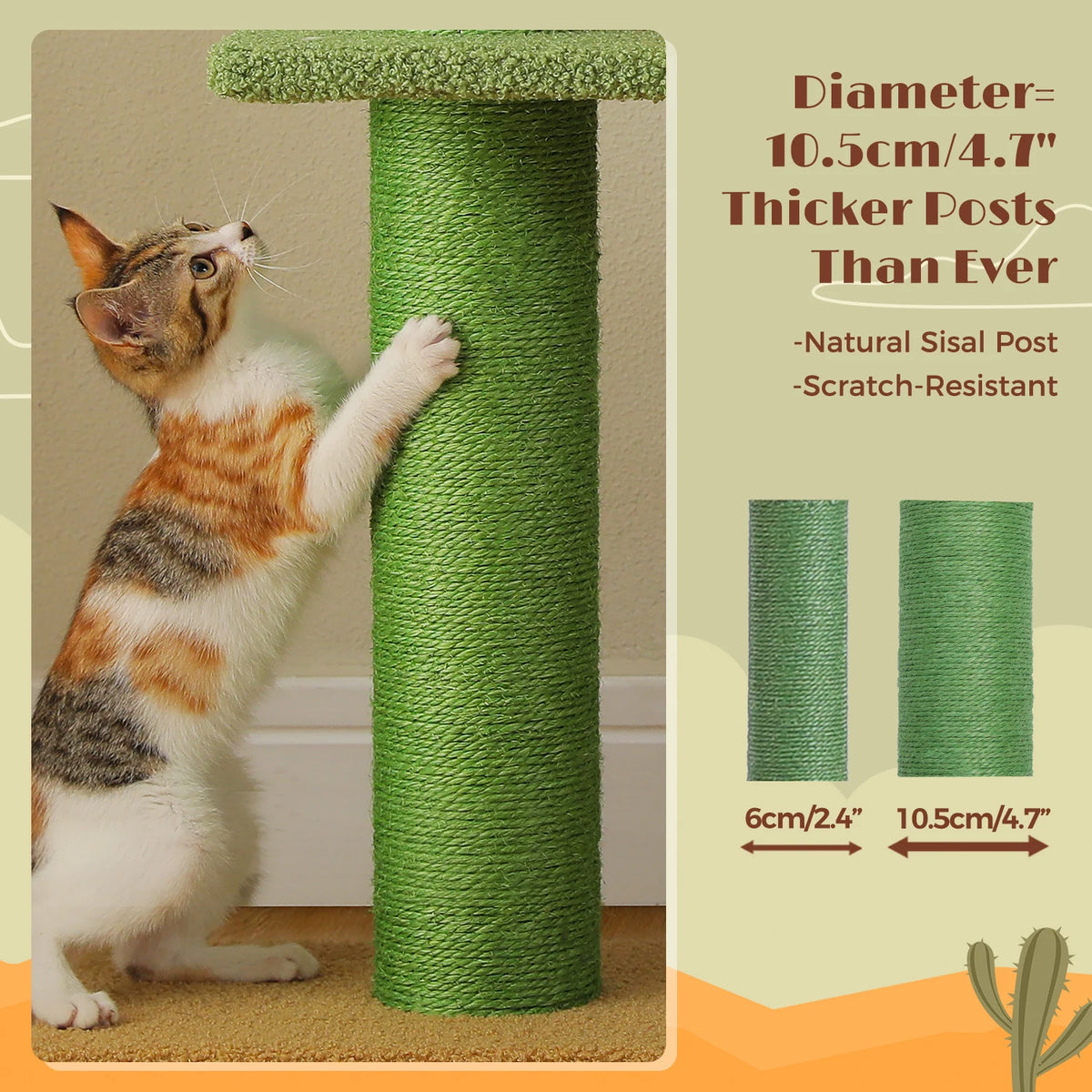 Cactus Cat Tree Floor to Ceiling Cat Tower with Sisal Scratching Post,Comfortable Hammock for Multi-Cat Homes,Cat Accessories