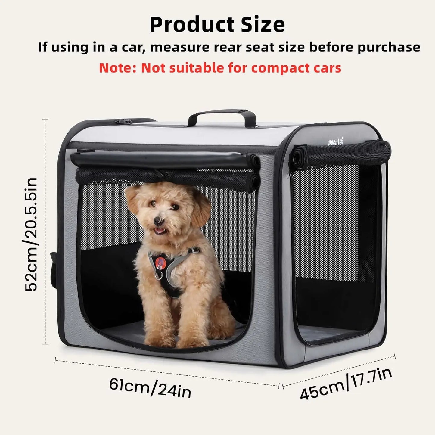 Dog Car Carrier Light Weight 24x17.7x20.5in, Foldable Pet Crate for Travel, Portable & Breathable with Curtain