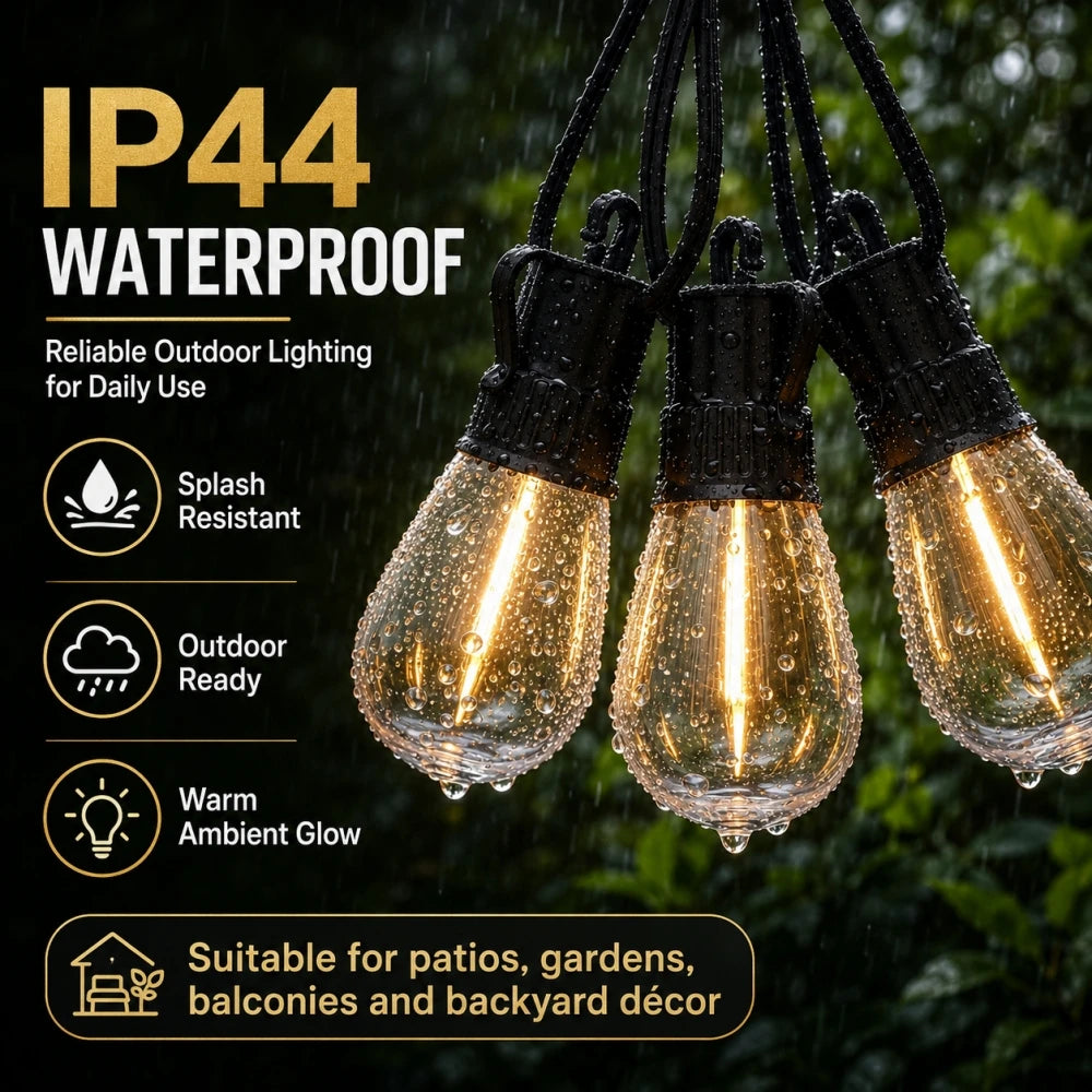 PET S14 LED String Light Bulbs E12 Base Shatterproof Plastic Bulbs 220V EU Plug Outdoor Patio Garden Lights Warm White 2700K