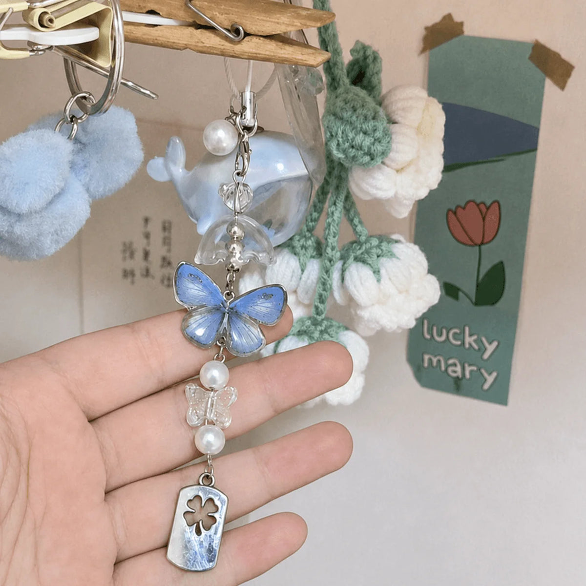 Real Butterfly Specimen Wind Chime, Blue Butterfly Hanging Decor, Nature-Inspired Ornament for Home & Gift