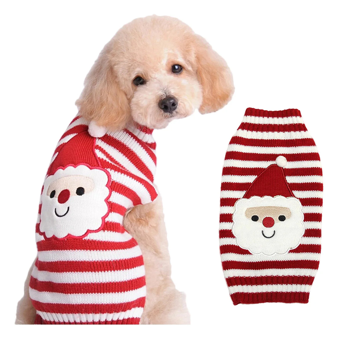 Christmas Dog Sweater for Small Dogs - Santa Claus Knit Pet Clothes for Poodle Teddy Puppy, Cute Warm Xmas Puppy Outfit