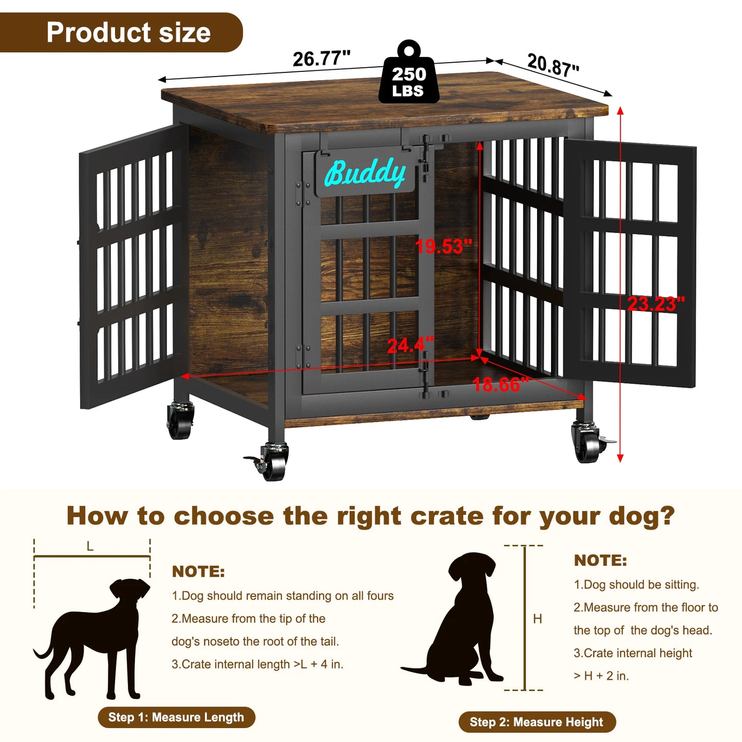 Dog Crate Furniture with Casters,Heavy Duty Dog Kennel Indoor for Large and Medium Dogs,Decorate House as TV Stand,Bedside Table