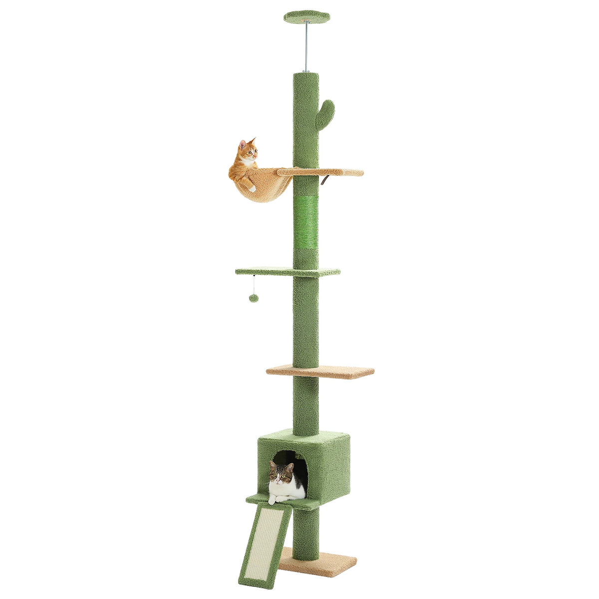 Cactus Cat Tree Floor to Ceiling Cat Tower with Sisal Scratching Post,Comfortable Hammock for Multi-Cat Homes,Cat Accessories