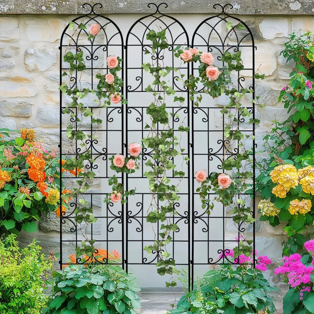3 Packs Tall Metal Garden Trellis for Climbing Plants Vegetables Vines Rustproof Outdoor Plant Support Fences