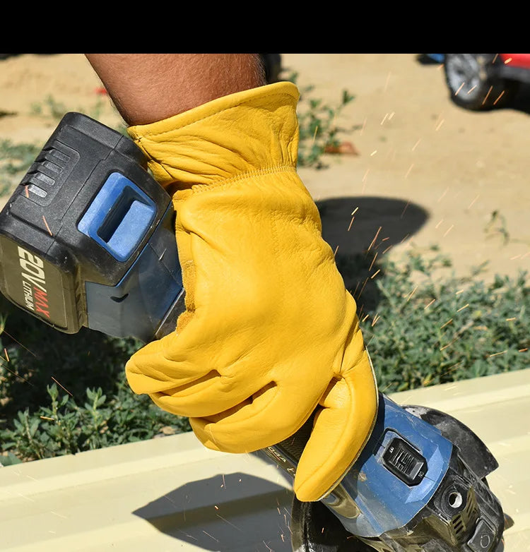 Man Work Gloves for Public Utilitiesfor Wood Gardening/Cutting/Construction/Motorcycle, Abrasion Resistant Leather Gloves