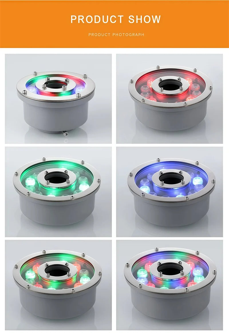 Fountain Light Colorful Underwater Light Waterfall Fountain LED Waterproof IP68 6W/9W/12W Swimming Pool Landscape Lamp 12V/24V