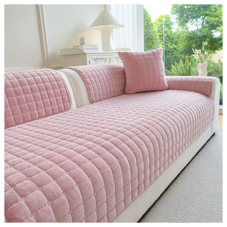 Soft Flannel Sofa Cover Non-Slip Quilted Furniture Protector Cushion for Living Room Couch Cover Warm Sofa Towel 1 Seat Pad