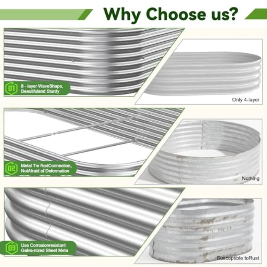 3 Pack Raised Beds for Gardening Corrugated Galvanized Steel Raised Garden Bed Outdoor Metal Above Ground Garden Bed for Vegeta