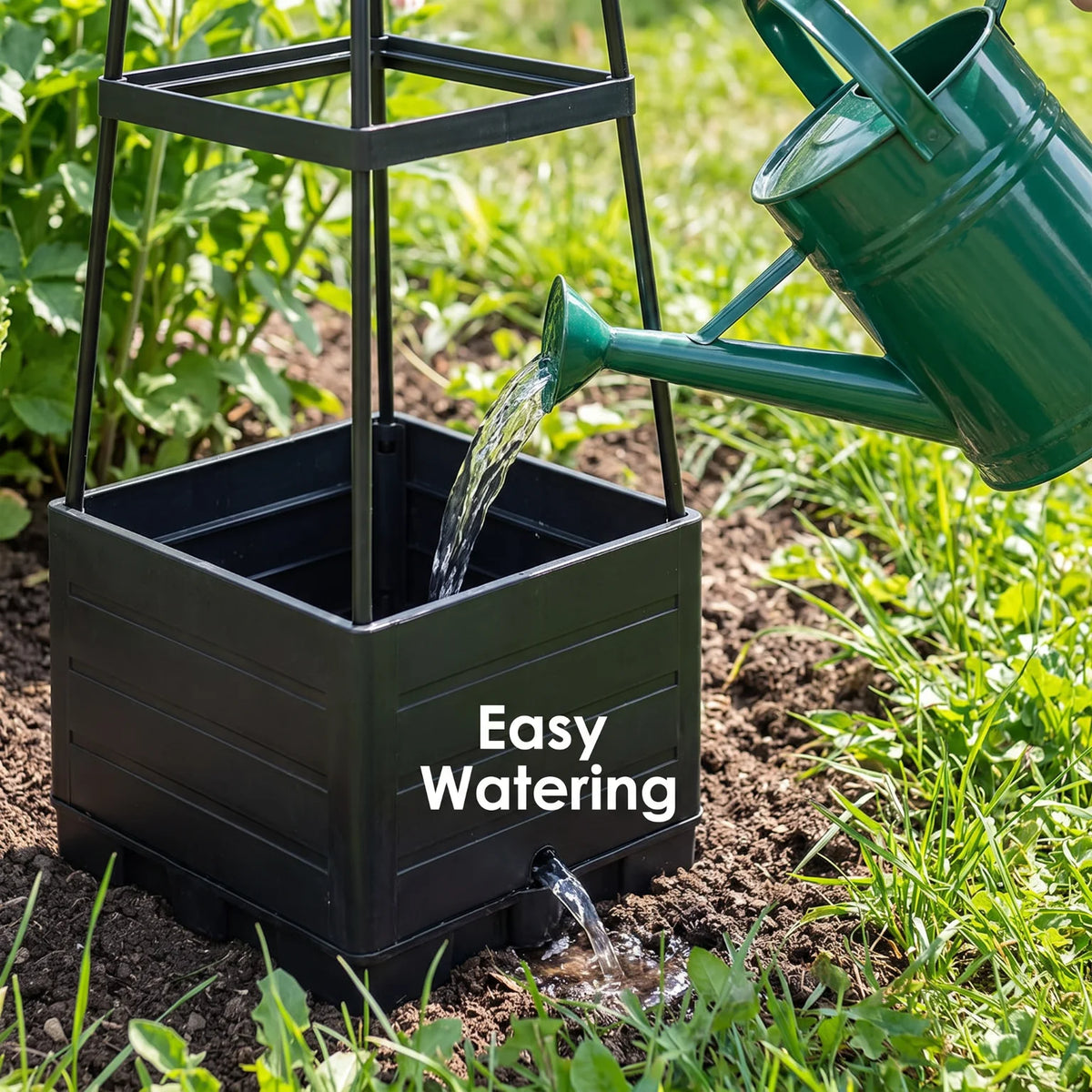 Self Watering Tomato Planter Box with Trellis Support Frame Square Raised Garden Bed Self Irrigation Plant Growing Pot for Vegetable Fruit Flower Patio Balcony