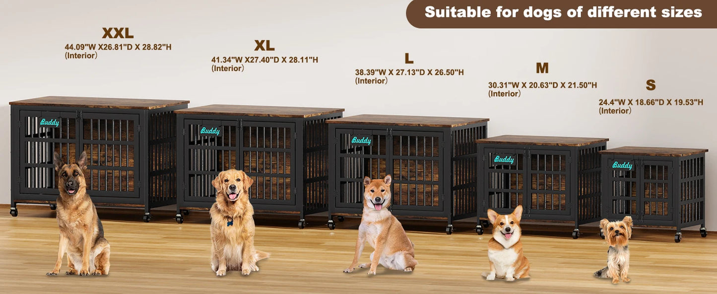 Dog Crate Furniture with Casters,Heavy Duty Dog Kennel Indoor for Large and Medium Dogs,Decorate House as TV Stand,Bedside Table