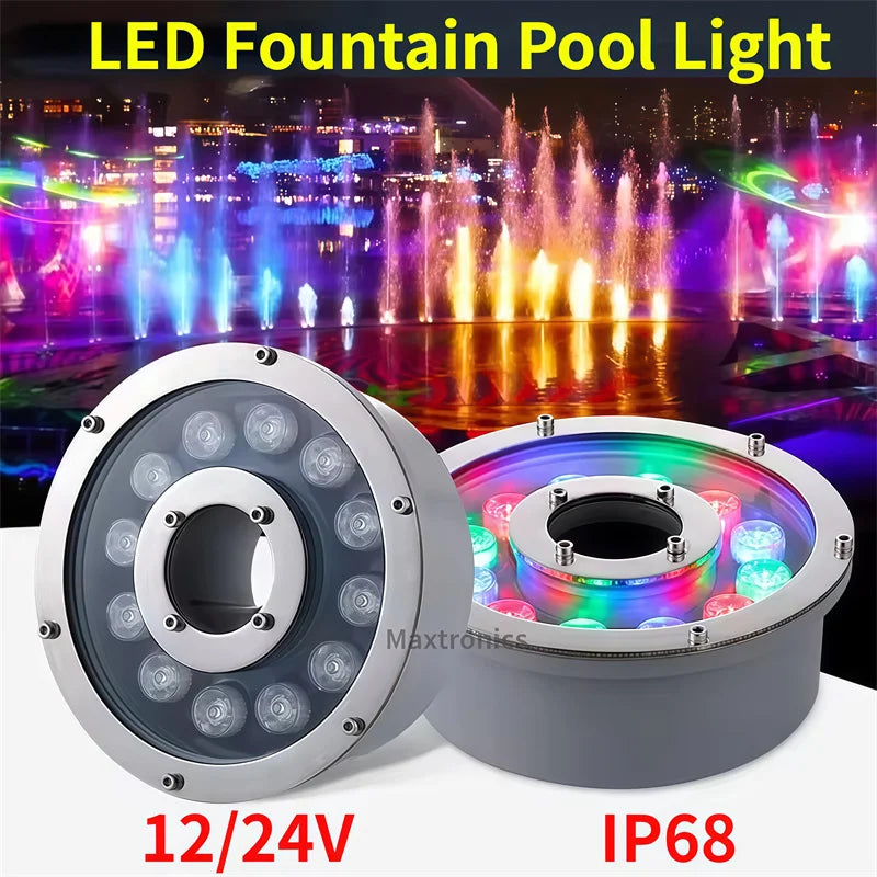 Fountain Light Colorful Underwater Light Waterfall Fountain LED Waterproof IP68 6W/9W/12W Swimming Pool Landscape Lamp 12V/24V