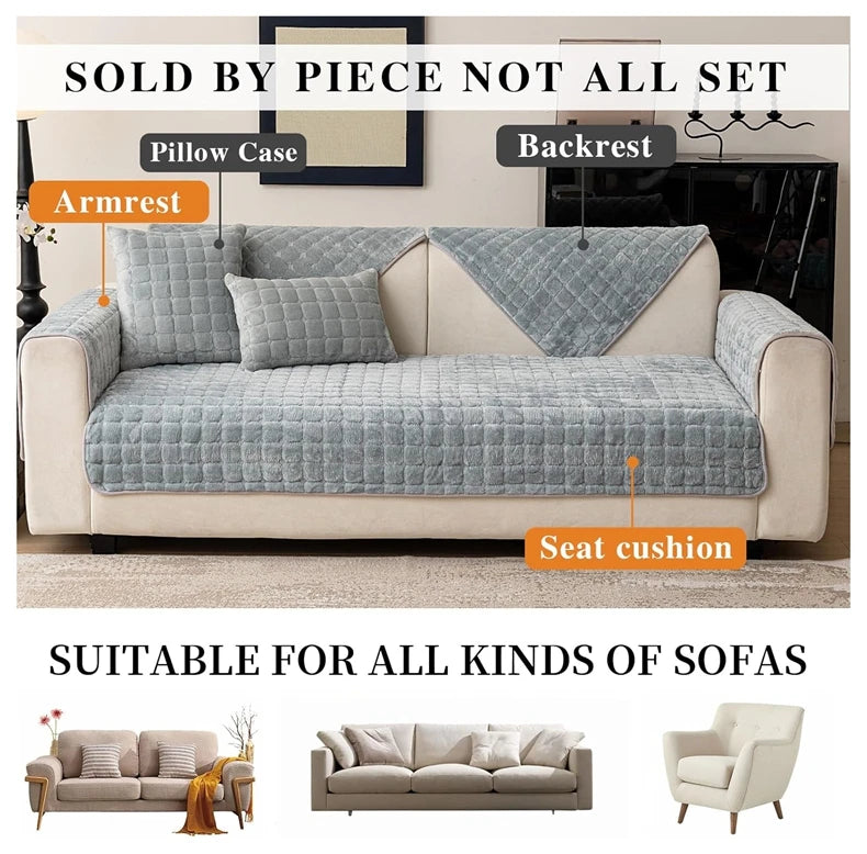 Soft Flannel Sofa Cover Non-Slip Quilted Furniture Protector Cushion for Living Room Couch Cover Warm Sofa Towel 1 Seat Pad