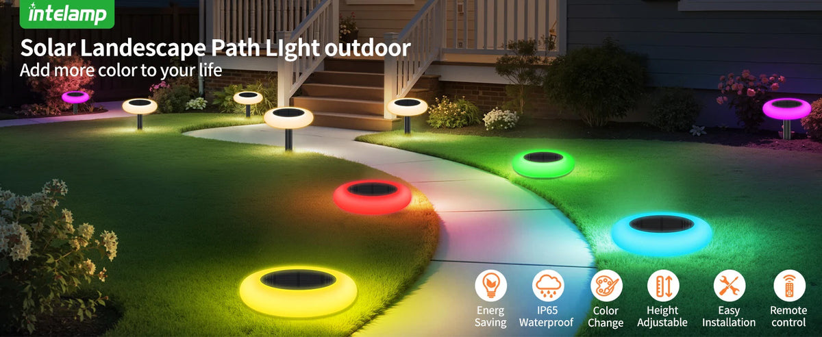 intelamp Colorful 2 Pack 6 Pack Outdoor Solar Light Lawn Pathway Garden Light Dusk to Dawn For Landscape Walkway Patio Yard Lawn