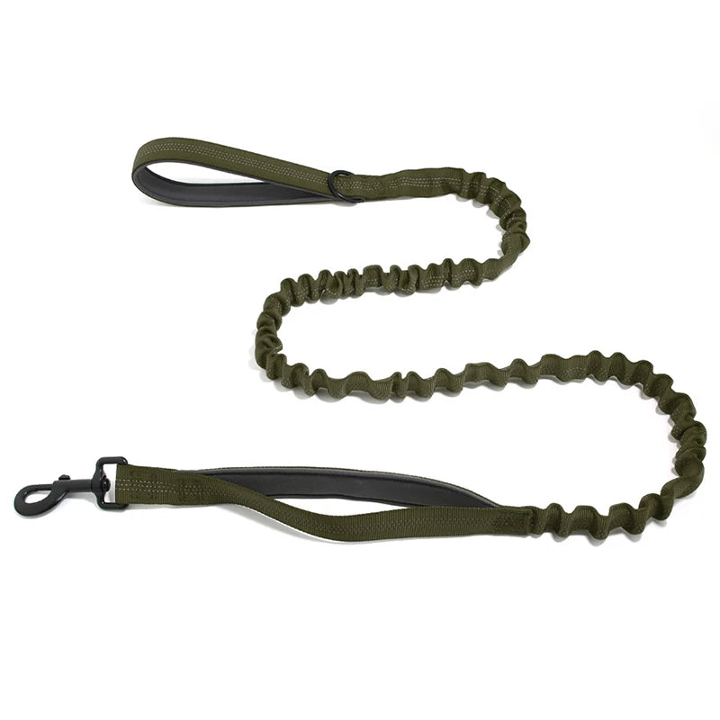 High Elasticity Double Handle Dog Tactical Leash Explosion-proof No Tangle Outdoor Training Walking Nylon Dog Leashes Dogs Items