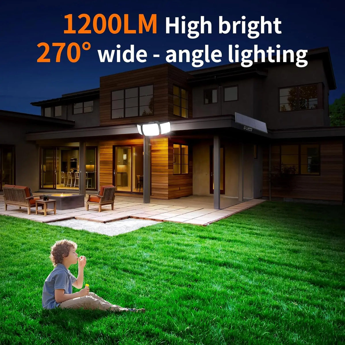 Intelamp Long Battery Life 6000mAh Outdoor Solar LED Light With Large Solar Panel Two Sensors 2.7M Cable For Garage Garden Yard