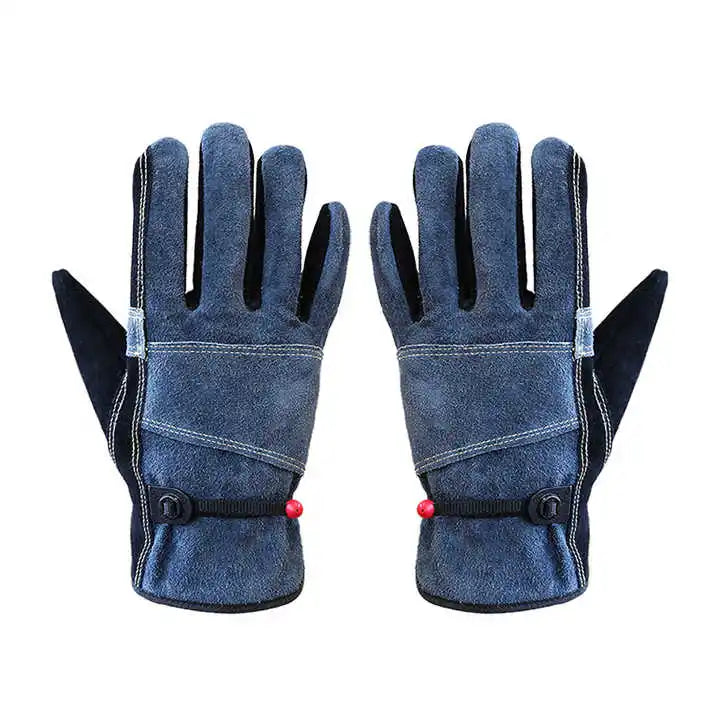 Cow Split Leather Work Gloves Adjustable Cuffs  BBQ Wear Resistant Gardening Safety Protective Gloves