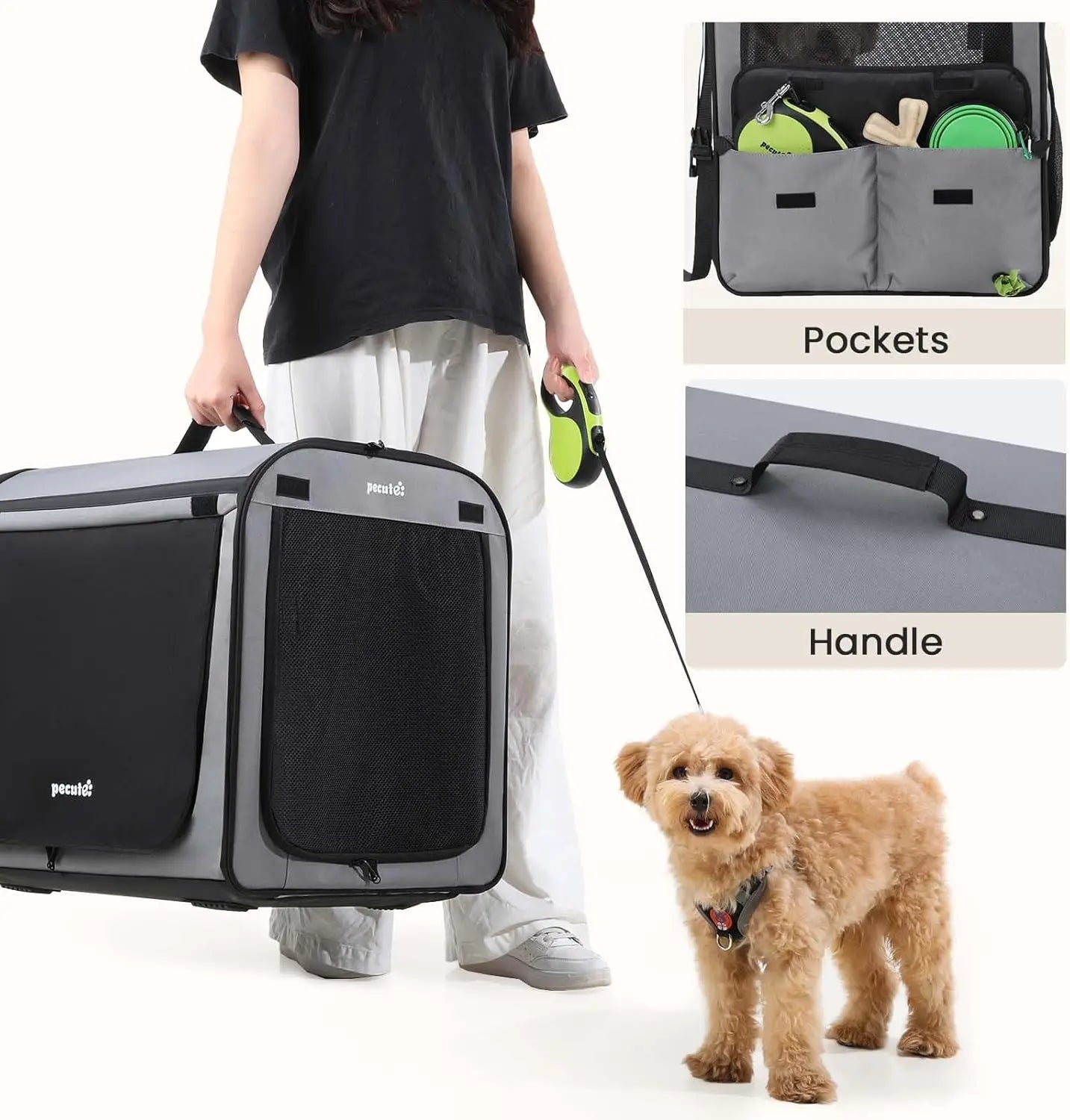 Dog Car Carrier Light Weight 24x17.7x20.5in, Foldable Pet Crate for Travel, Portable & Breathable with Curtain