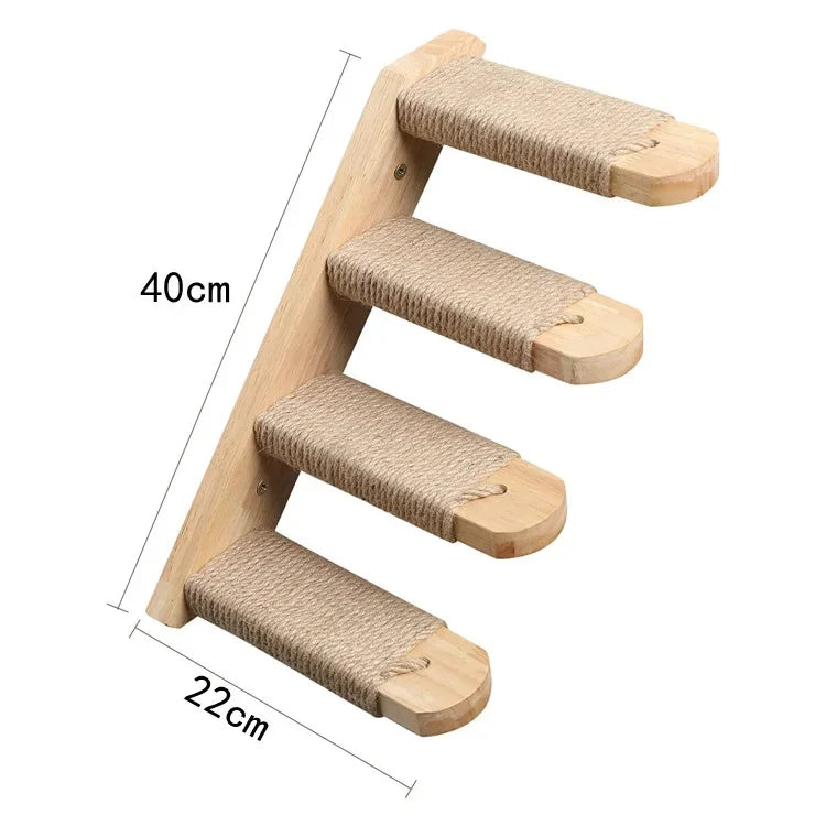 Cat Climbing Shelves Wall Mounted Cat Tree Wooden Furniture Scratcher Jumping Platform Rope Ladder Cat Sleeping and Playing