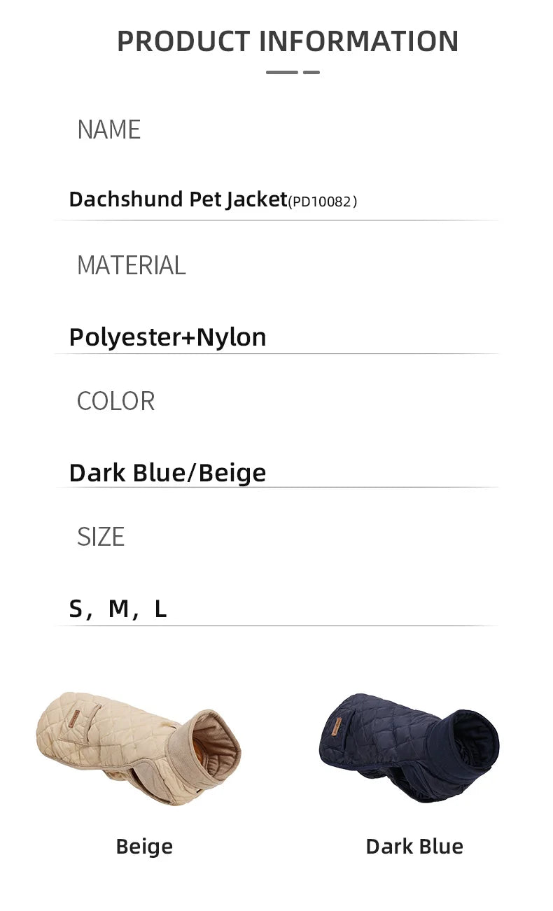 Winter Dog Coat for Dachshund Water Repellent Warm Dog Jacekt for Small Short-Leg Dogs Diamond Quilted Windproof Dog Clothing