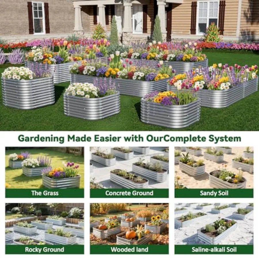 3 Pack Raised Beds for Gardening Corrugated Galvanized Steel Raised Garden Bed Outdoor Metal Above Ground Garden Bed for Vegeta