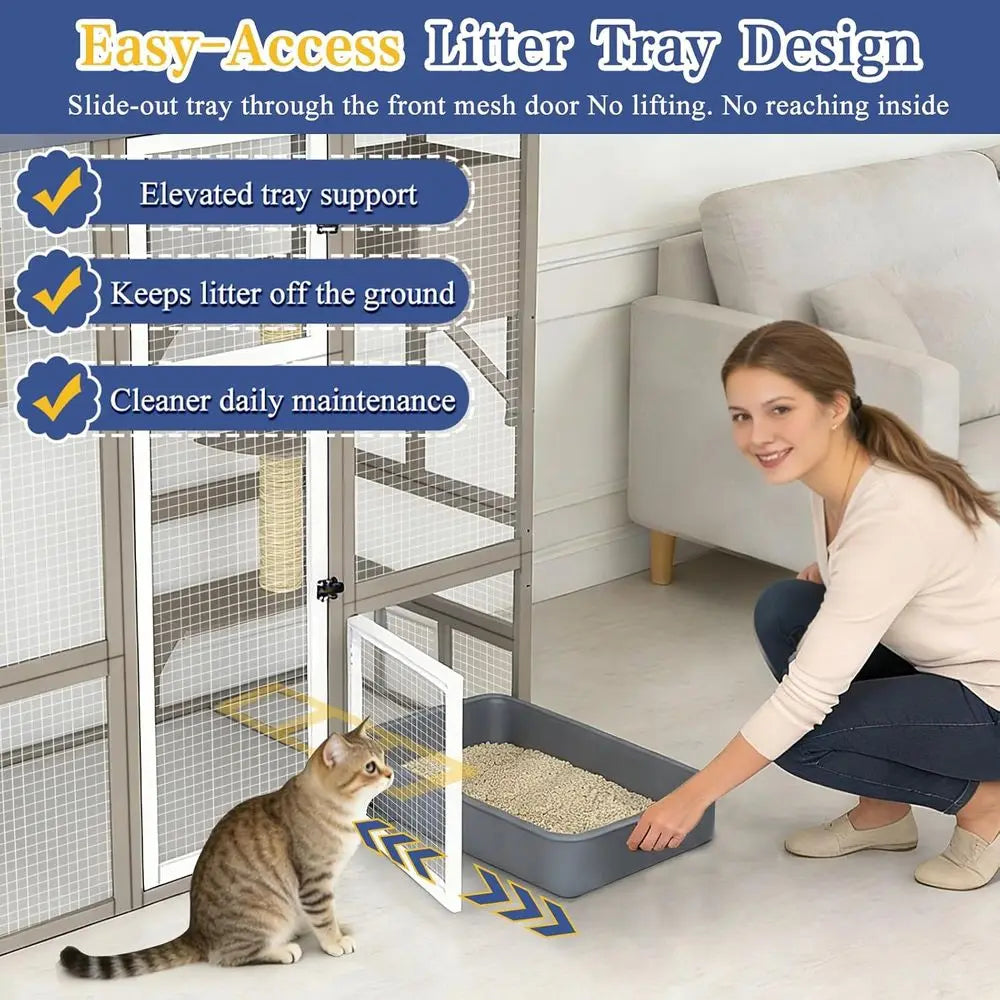 Catio Outdoor Cat Enclosure or Multiple Cats, Walk-in Cat House, Window Contion, 7 Platorms, 2 Rooms, 2 Scratch Posts, Hammock,