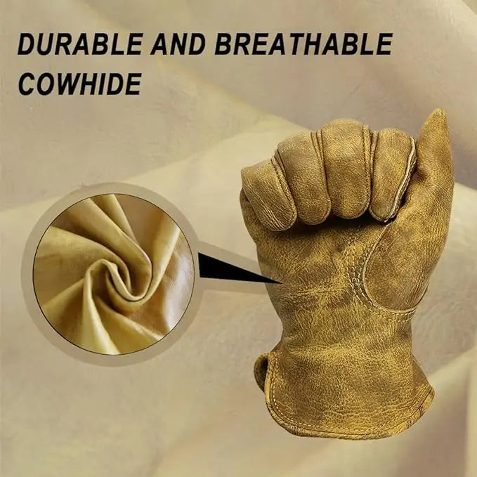 Leather Working Gloves for Gardening,Thornproof Gardening Gloves for Men and Women,Heavy Duty Leather Work Gloves Men