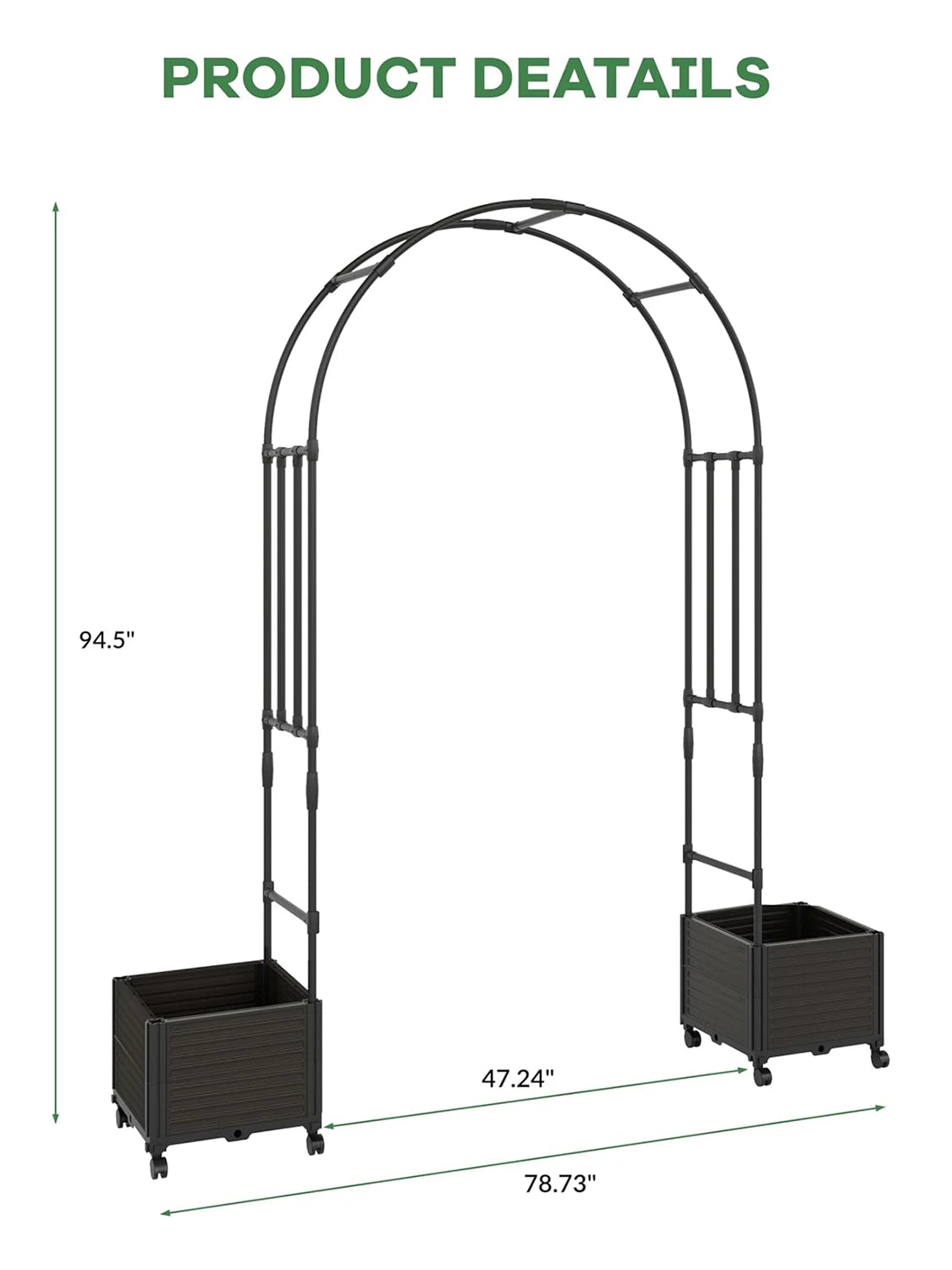 Metal Garden Arbor with Planter Boxes, Raised Planter Box for Climbing Plants, 94.5" H Garden Arch Trellis for Outdoor Backyard