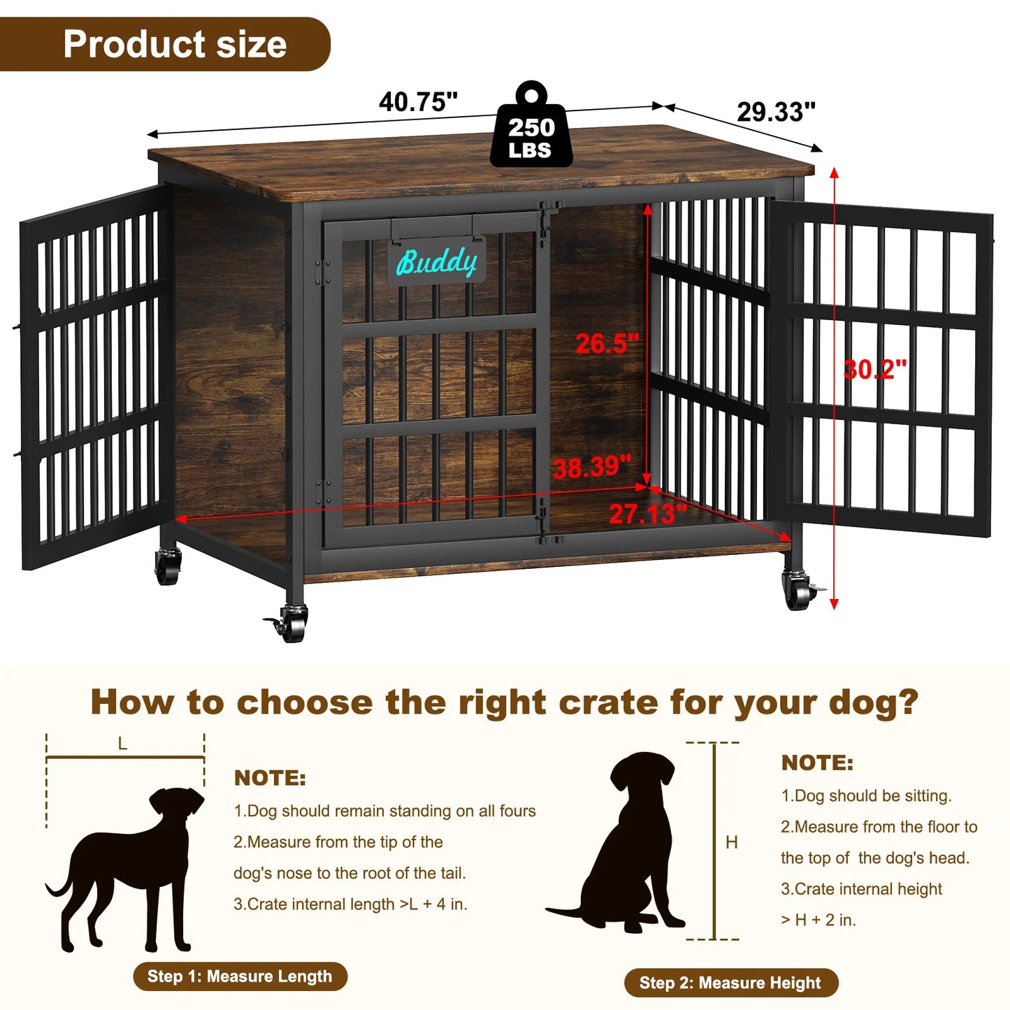 Dog Crate Furniture with Casters,Heavy Duty Dog Kennel Indoor for Large and Medium Dogs,Decorate House as TV Stand,Bedside Table