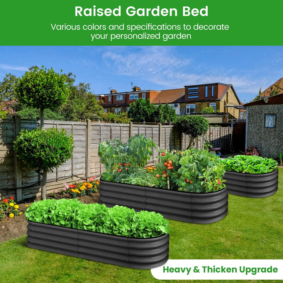 2-Pack Oval Galvanized Steel Raised Garden Bed Open Base Safety Edge Metal Planter Box Raised Beds for Vegetables Flowers Herbs