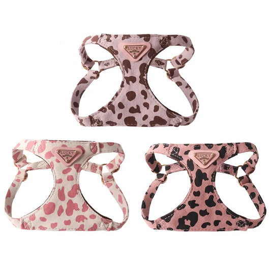 New Cow Print Pet Harness and Leash Set - Dual Hook No-Pull Dog Vest, Adjustable Breathable Dog Harness Vest