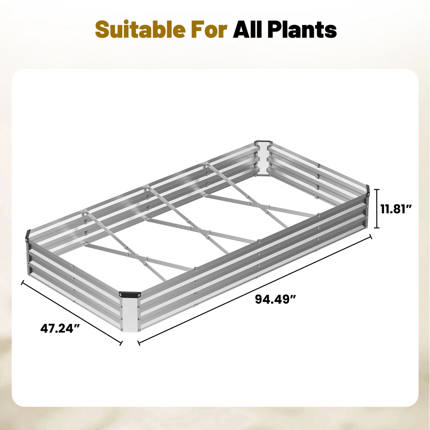 JHK 8x4x1ft Rectangular Outdoor Metal Garden Bed Planter Box Raised with Rust-Resistant Steel for Vegetables Flowers for Patio