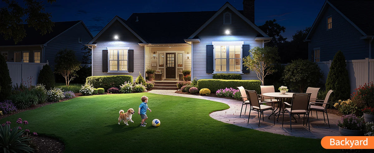 Intelamp Long Battery Life 4000mAh Outdoor Solar Flood Lights 240° Wide Security Street Light Two Motion Sensors For Garden Yard