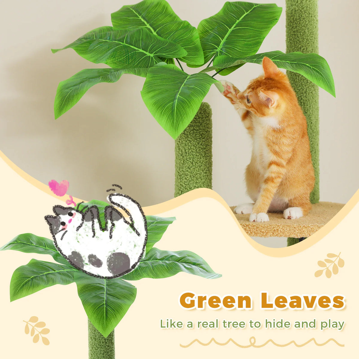 Cactus Cat Tree Floor to Ceiling Cat Tower with Sisal Scratching Post,Comfortable Hammock for Multi-Cat Homes,Cat Accessories