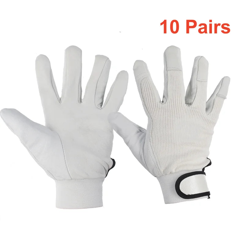 10 Pairs Leather Work Gloves For Gardening Driver Construction Work Welder Men and Women Sheepskin Working Glove