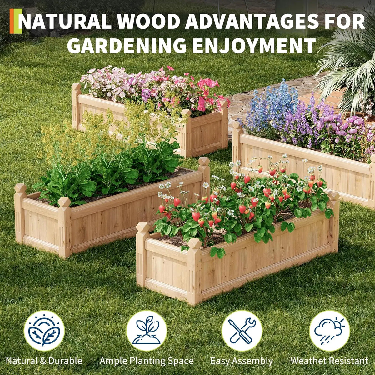 110x40x35cm Reljofum Rectangular Wooden Raised Garden Bed Planter Box | Practical Elevated Planting Bed For Outdoor Use, Supports Growing Multiple Kinds Of Garden Plants