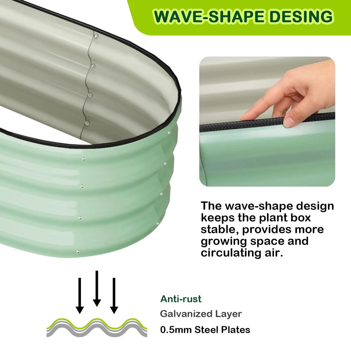 2-Pack Oval Galvanized Steel Raised Garden Bed Open Base Safety Edge Metal Planter Box Raised Beds for Vegetables Flowers Herbs
