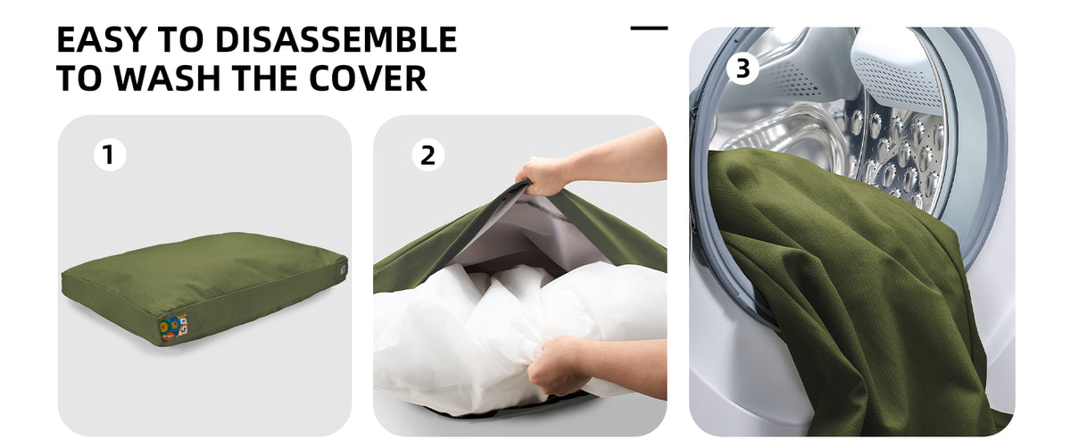 42 Inch Indestructible Canvas Outdoor Dog Bed for Extra Large Dogs, Chew Proof Waterproof Pet Bed with Machine Washable Removable Cover, Durable Indoor Patio Pet Pad for Crate, Green